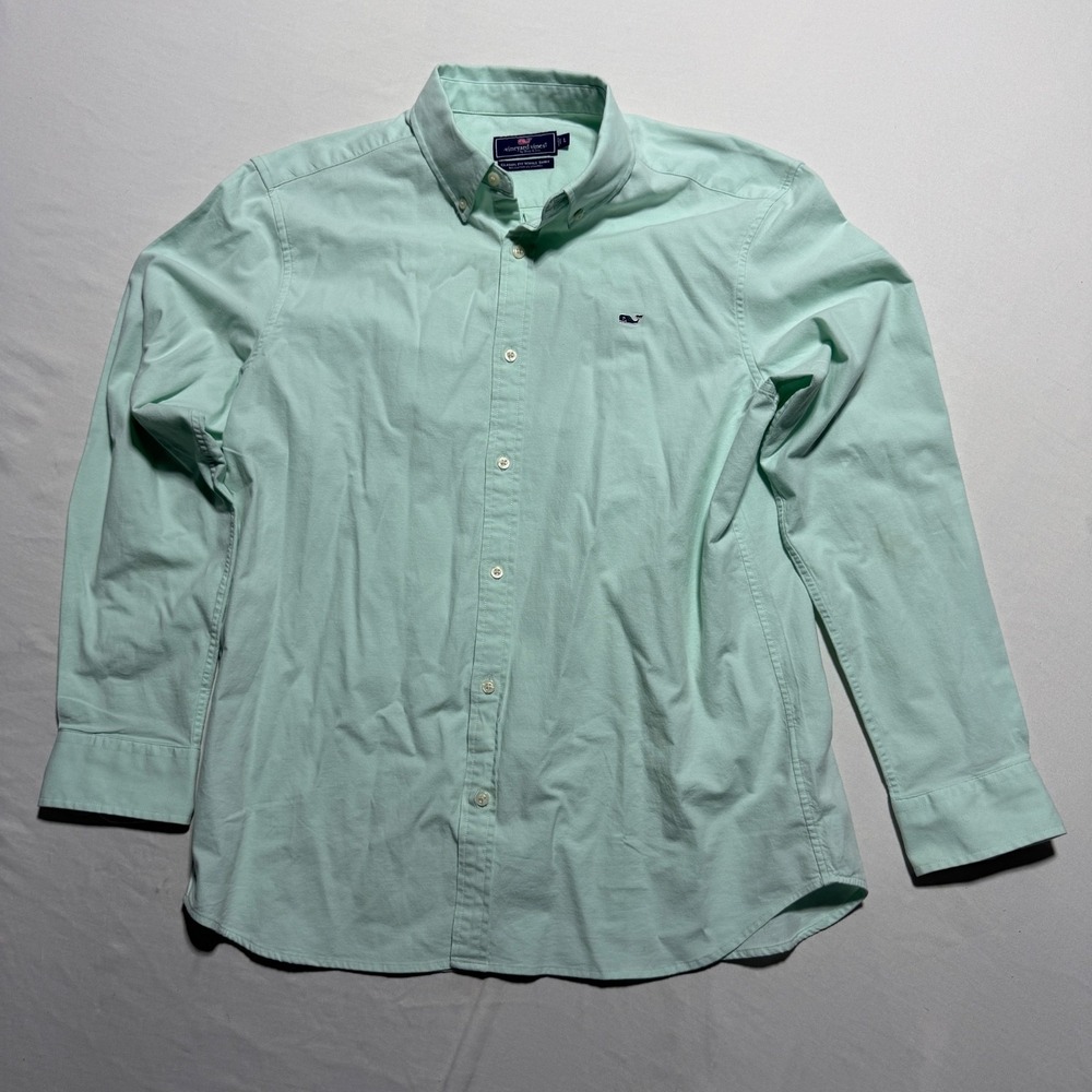 Vineyard Vines Classic Fit Whale Shirt Mint Green Mens Large Button Down Cotton
